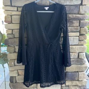 NWOT Black Lace Faux Wrap Dress